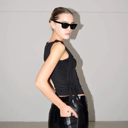 Summer Women'S TOP NEGRO VOLANTE LATERAL